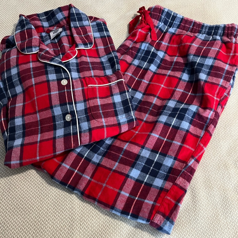 Lands End Women's Plaid Cotton Flannel Pajama Set Size L/P 14-16